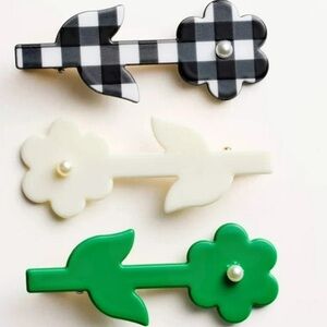 Floral Hair Clip Set - Black, White, Green